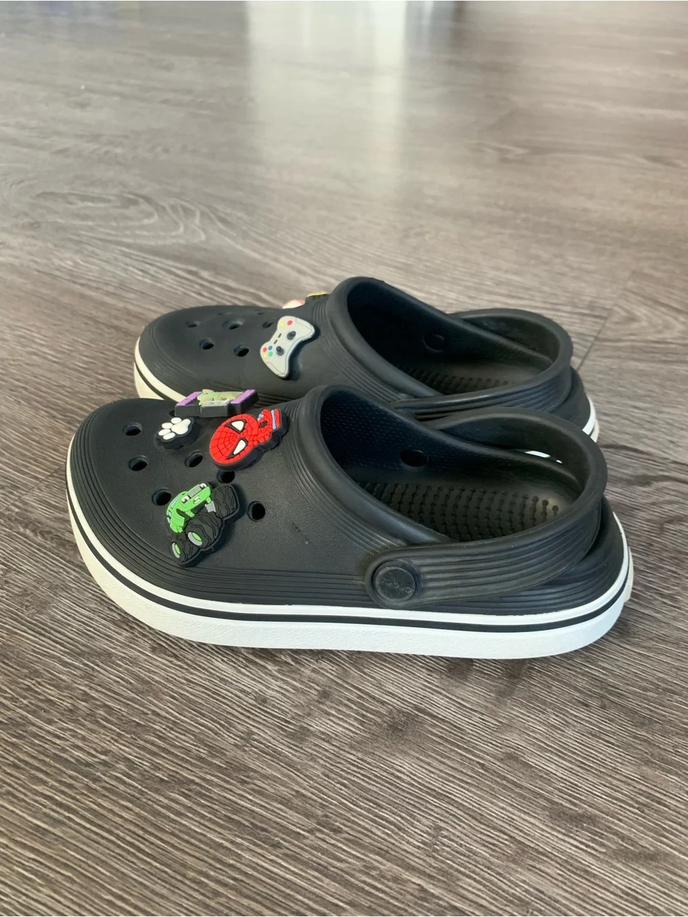 CROCS Black Kids Clogs with Colorful Jibbitz Charms